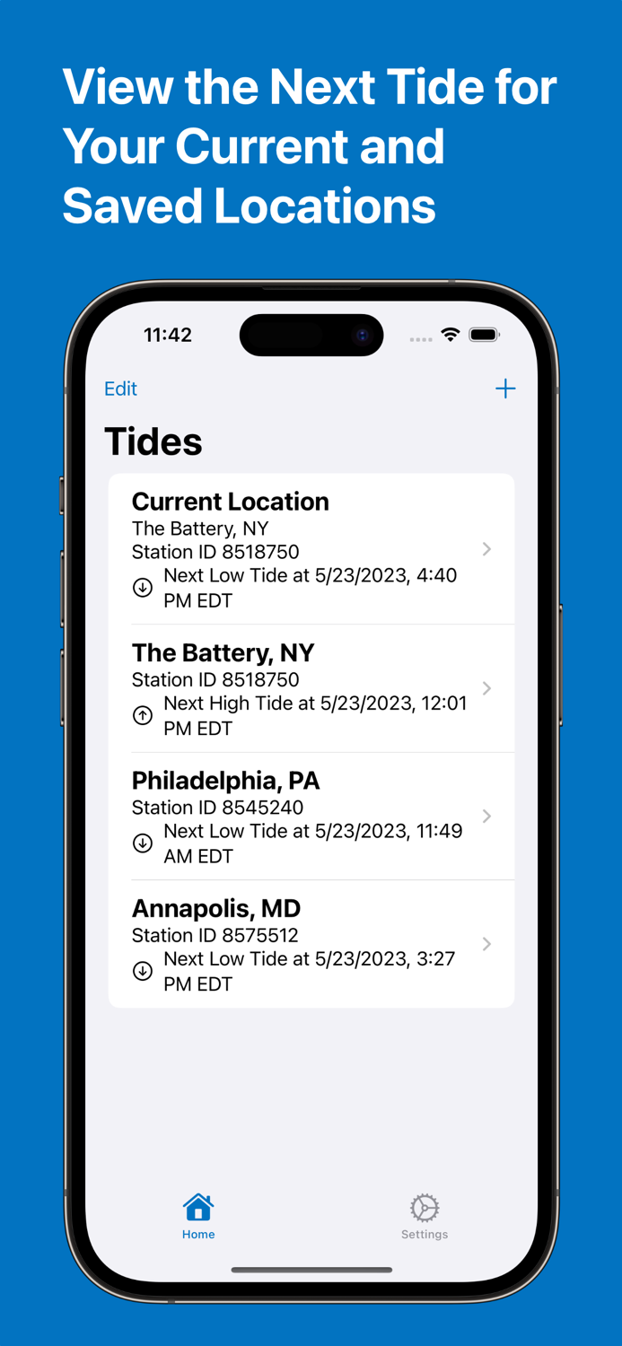 Tides - high and low tide info