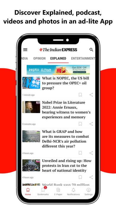 Indian Express News + Epaper Screenshot