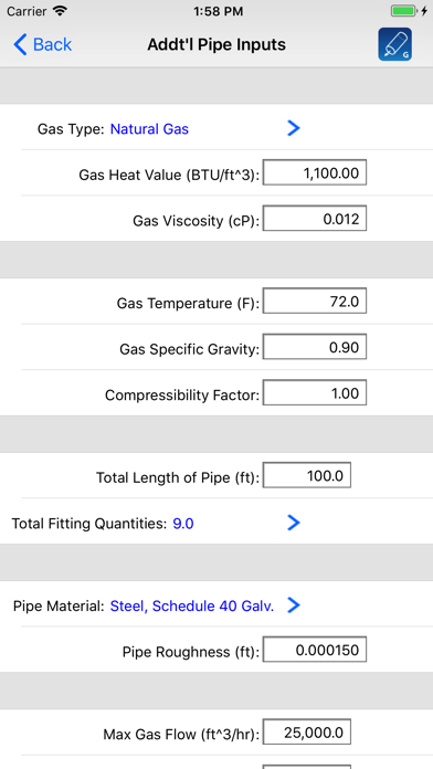 HVAC Pipe Sizer - Gas High Screenshot