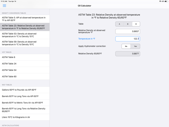 Saybolt Oil Calculator iPad screenshot 3 - Business app