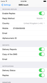 SMS touch screenshot
