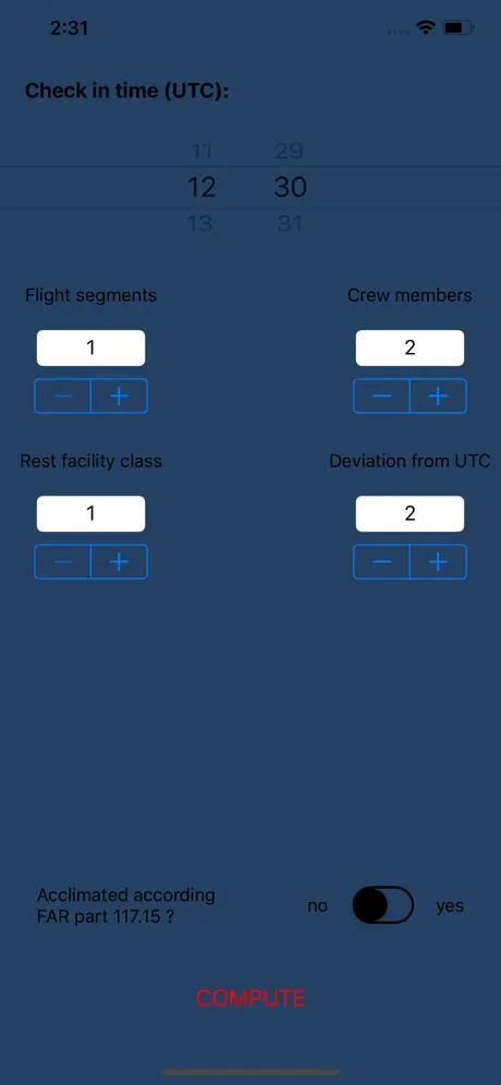 Flight Duty Calculator (FAA)