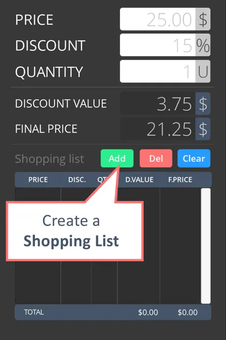Discount Calculator with List