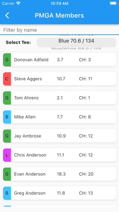 Ptarmigan Course Handicap Screenshot