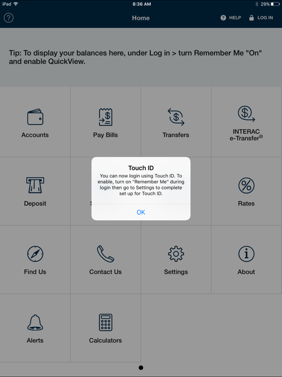 Sunrise Mobile App iPad screenshot 1 - Finance app
