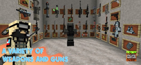 Mods for Minecraft PE - MCPE - Cette galerie présente un vaste arsenal d'armes et d'équipements militaires, permettant aux joueurs de personnaliser leurs combats avec des pistolets détaillés et des lance-roquettes.