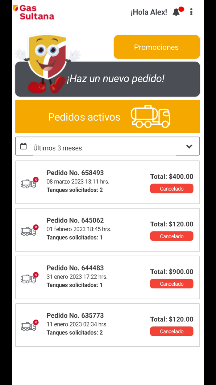 Pedidos Gas Sultana