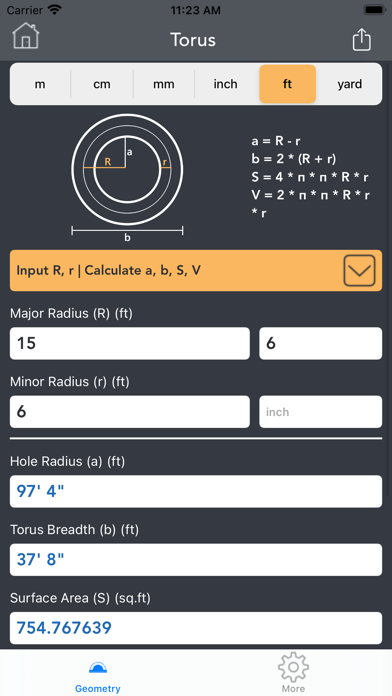 Geometry Calculator. Screenshot