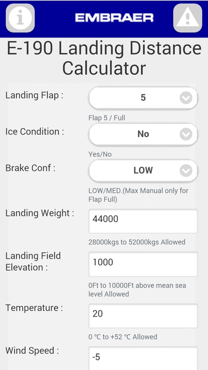 E190 Landing Distance Calc