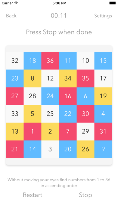 Schulte Table - improve fast reading and attention Screenshot 1