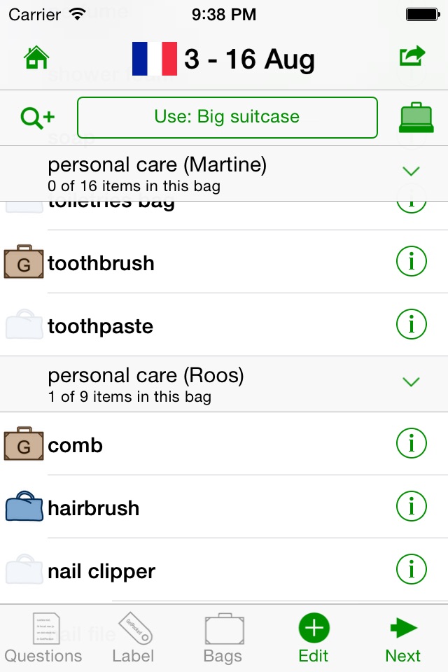 GetPacked: packing list screenshot 3
