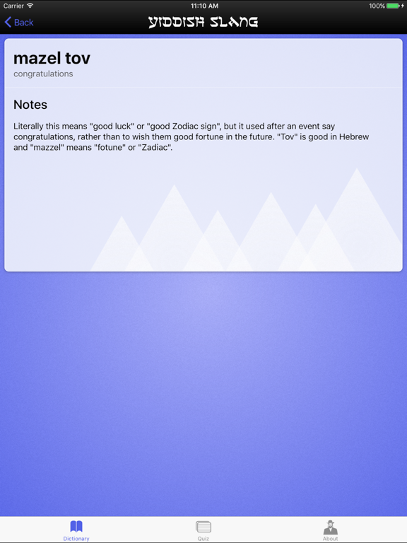 Yiddish Slang Dictionary and Quiz iPad screenshot