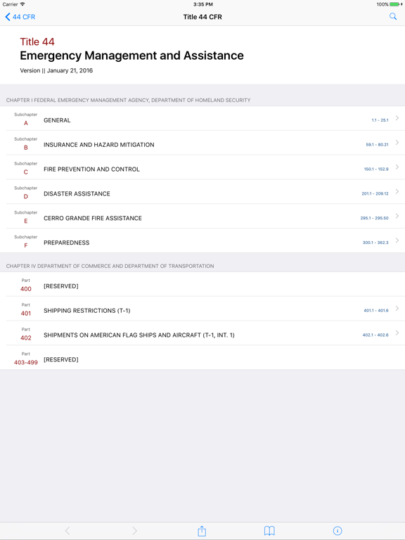 44 CFR - Emergency Management and Assistance (Law) iPad screenshot
