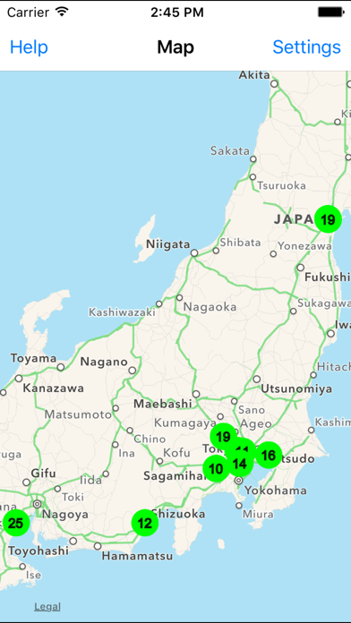 Radiation Map Tracker displays worldwide radiation Screenshot