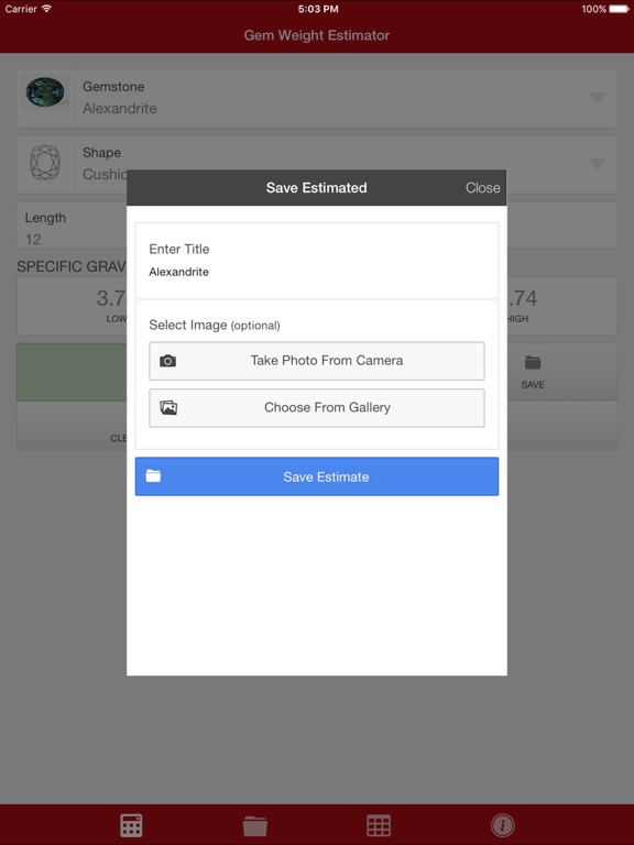 Gem Weight Estimator iPad screenshot 5 - Productivity app