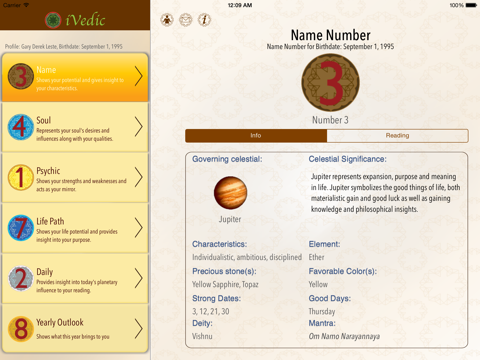 iVedic Numerology reading - náhled
