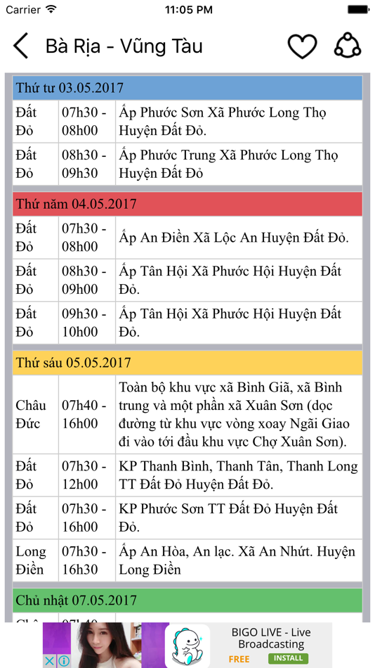 #2. Lịch cúp điện (iOS) By: Tran Duy