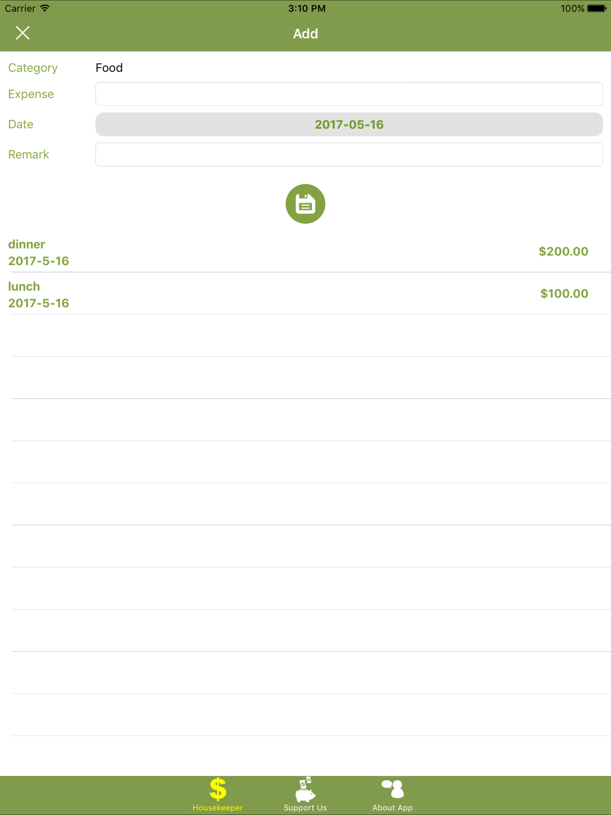 Expenses Housekeeper