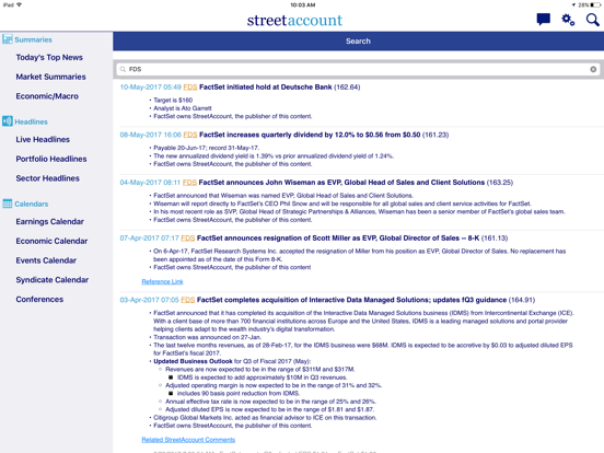 StreetAccount iPad screenshot