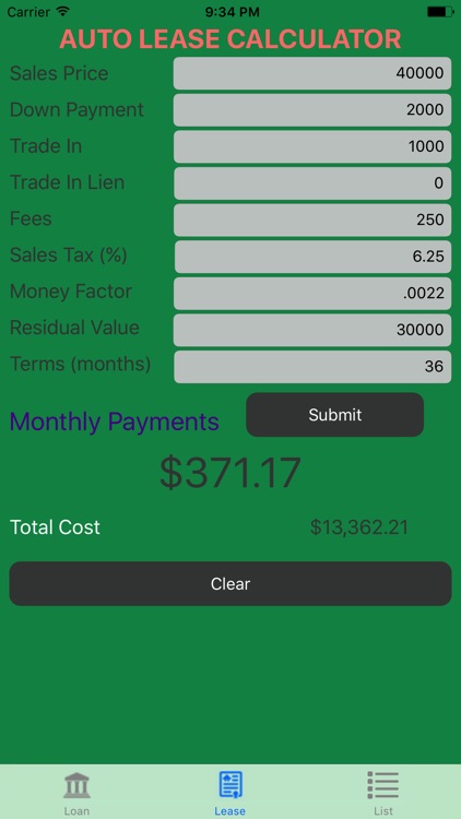 Car Payment Calculator - Lease and Finance