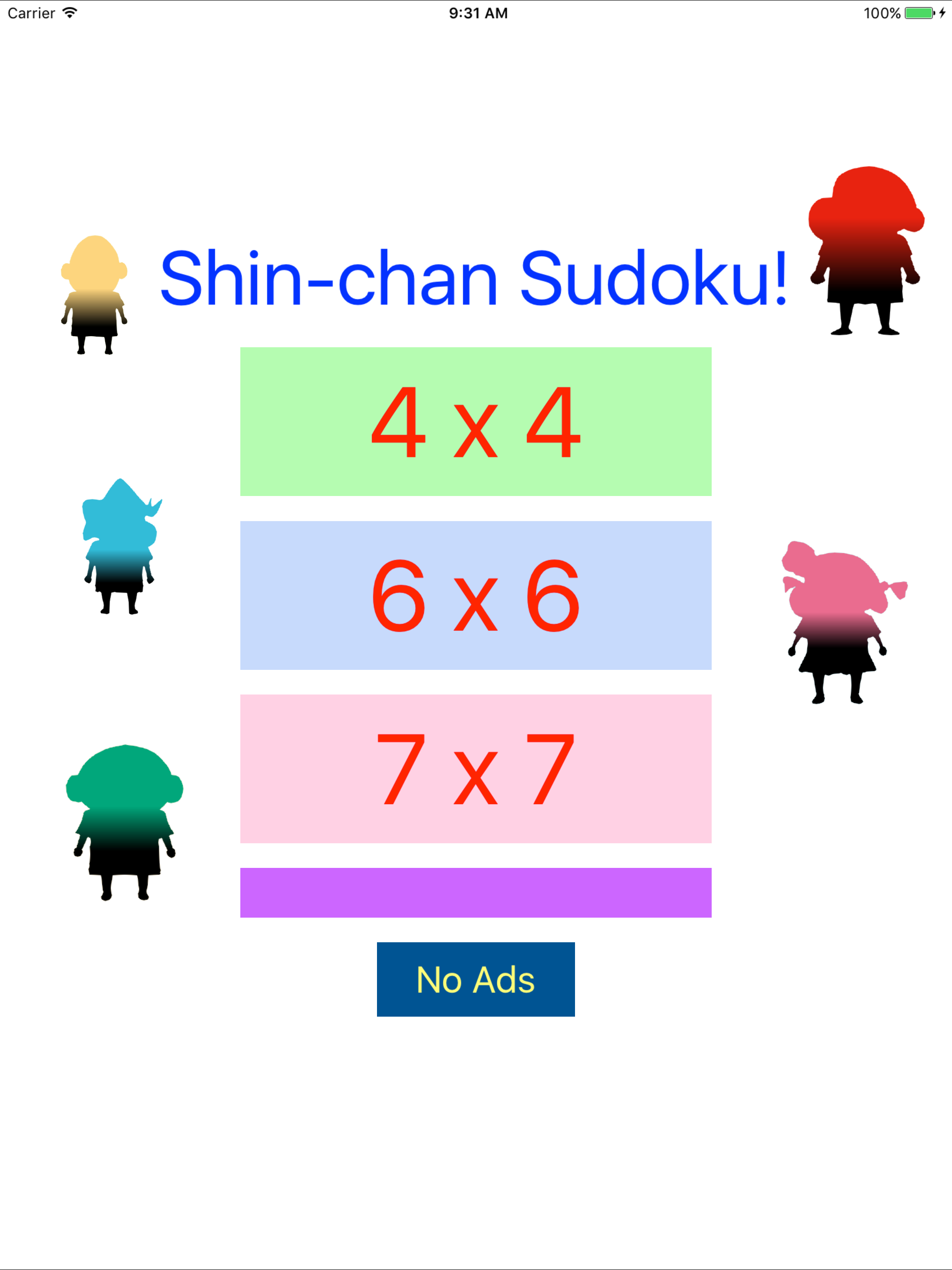 Easy Sudoku 4x4 to 7x7 for Color Figures
