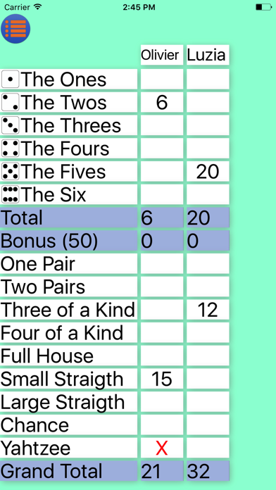 Yatzy Pocket Scorecard Screenshot