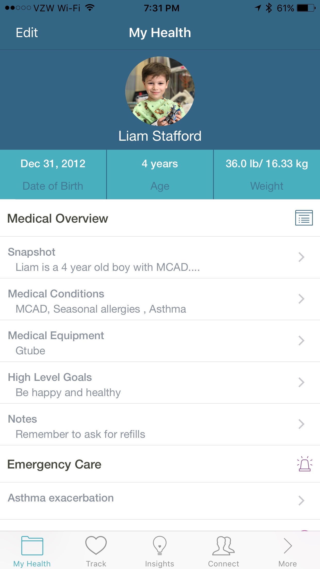Screenshot do app Caremap - navigate your child's healthcare