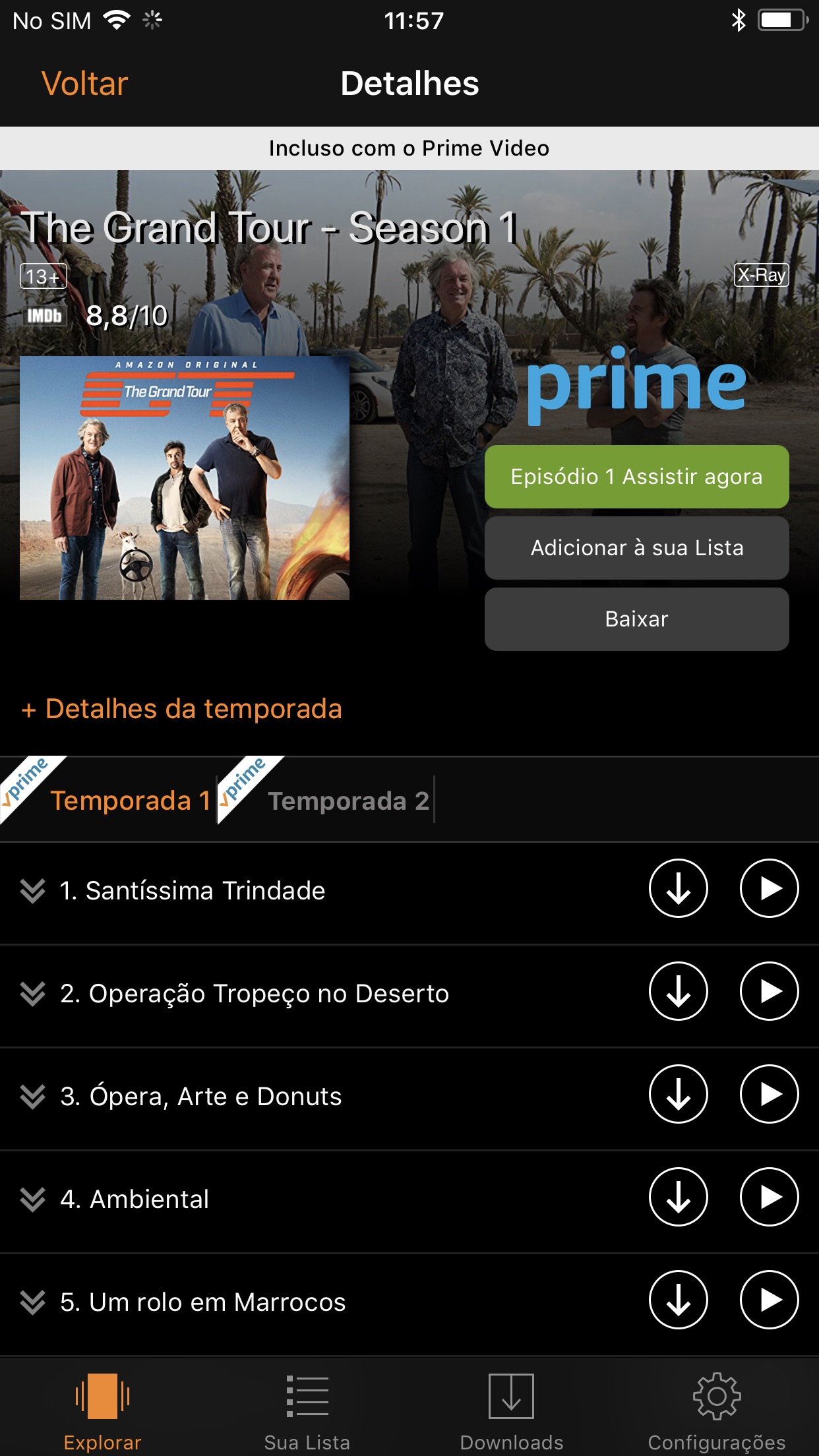 Screenshot do app Amazon Prime Video