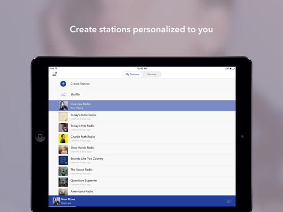 Screenshots of Pandora Music for iPad