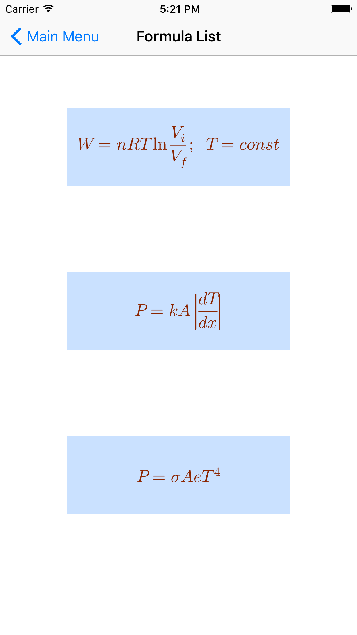 Thermodynamics Formulas
