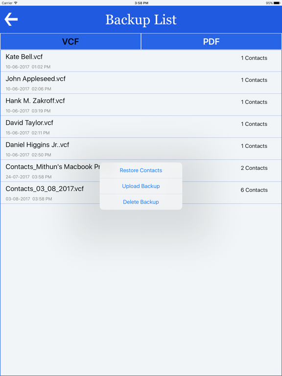 Contact Backup & Transfer iPad screenshot