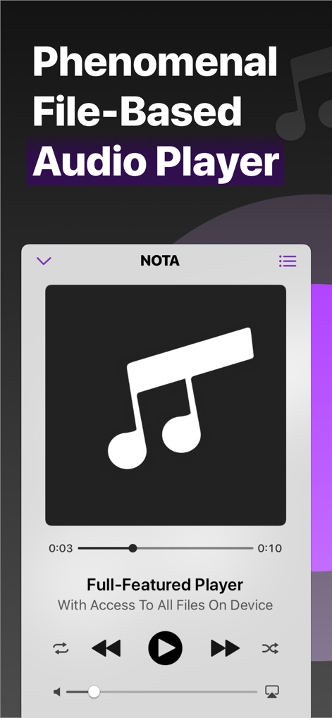 Nota - Player for Files - Witness the app's streamlined playback interface, featuring essential play controls and a clear progress bar for precise audio navigation.