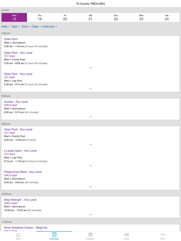 Tri-County YMCA iPad screenshot