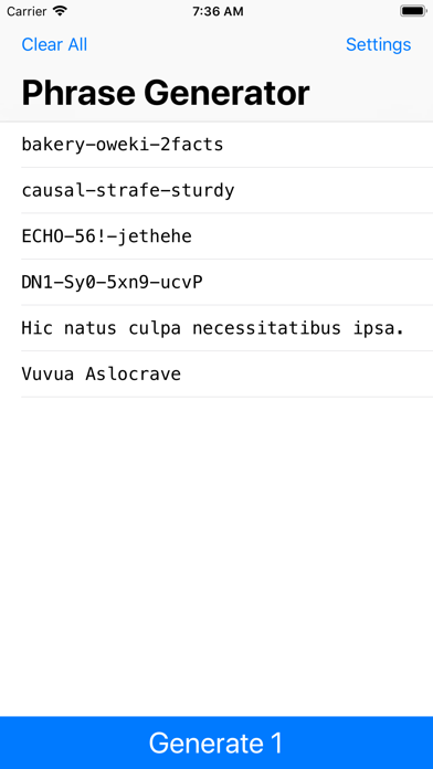 Screenshot 1 of Phrase Generator App