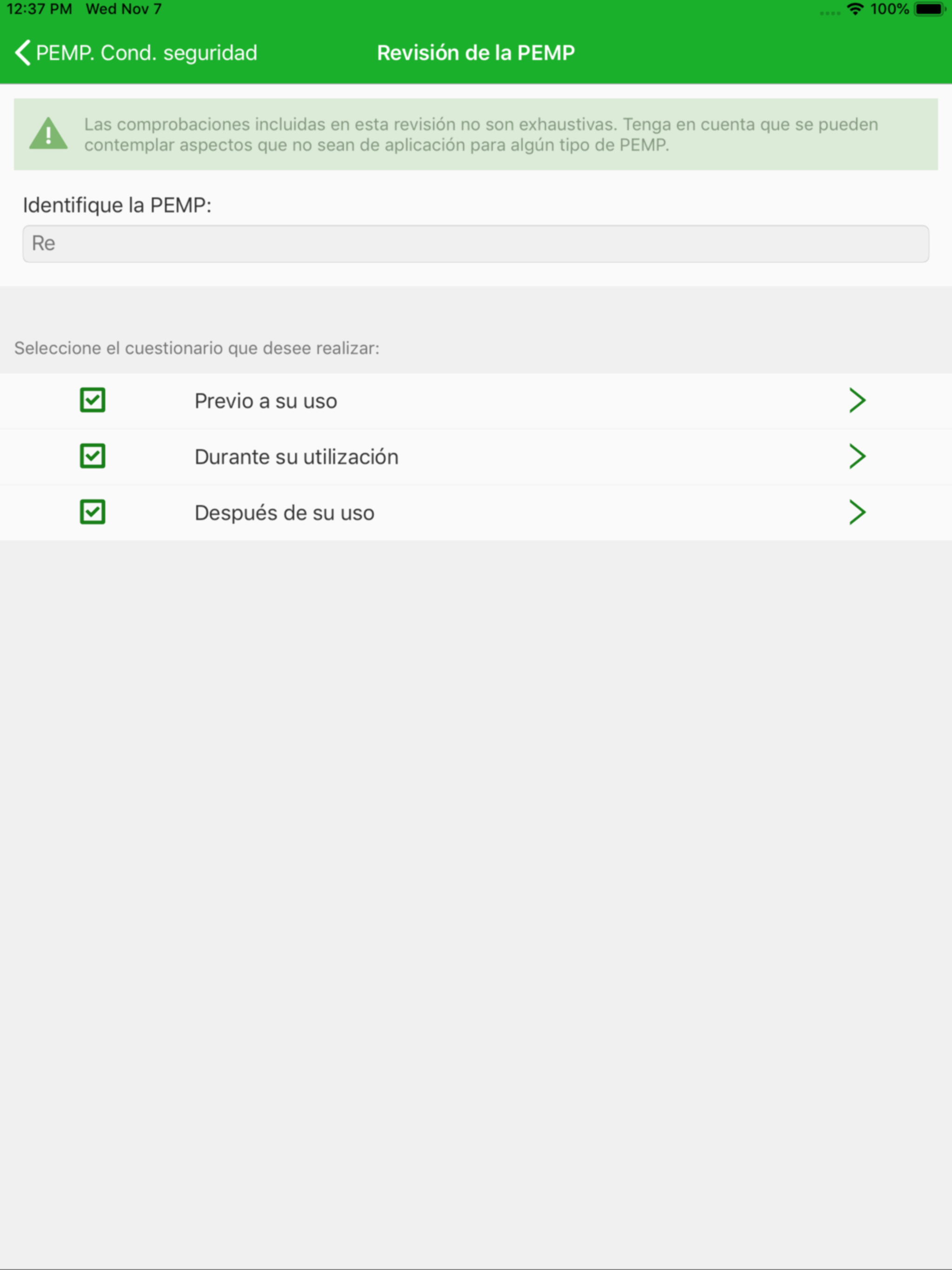 PEMP. Condiciones de seguridad