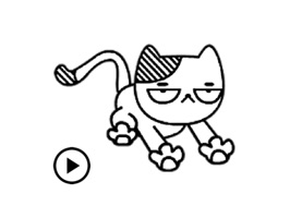An animation of straight faces cat with a mischievous tail comes back again