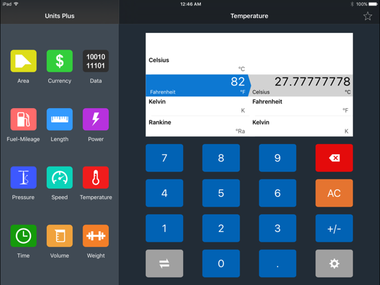 Units Plus Converter iPad app afbeelding 2