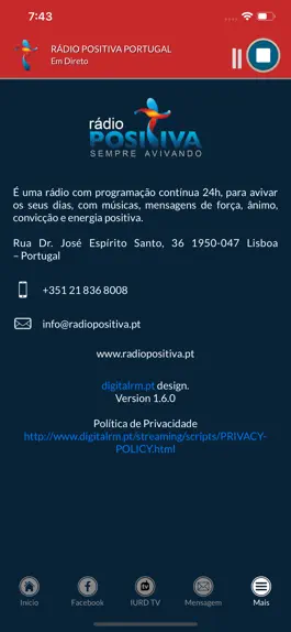 Game screenshot Rádio Positiva Portugal apk