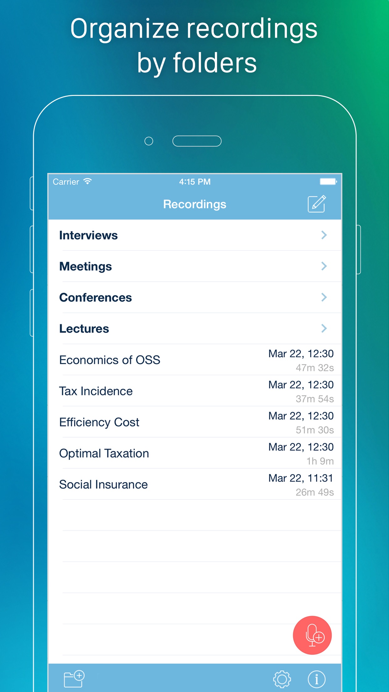 Screenshot do app eXtra Voice Recorder - Record, Add Notes & Photos