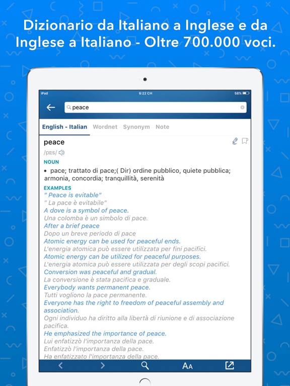 Dizionario Inglese-Italiano iPad screenshot 1 - Education app