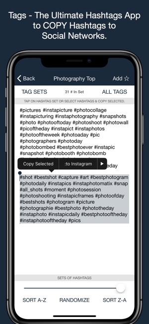 iphone screenshots - the quickest way to add multiple hashtags for instagram on ios