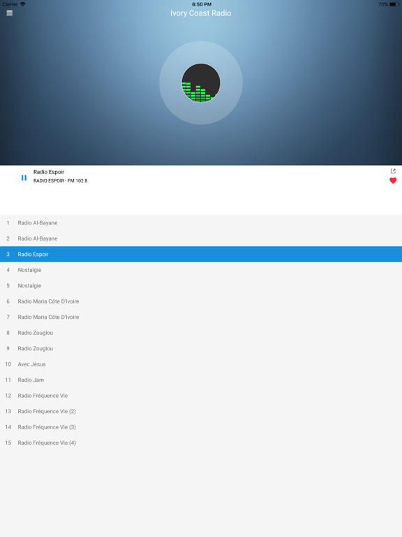 Ivory Coast Radio Station FM iPad screenshot 5 - Music app