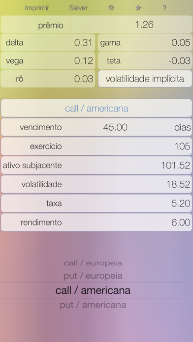 Opções - calculadora de opções screenshot 1