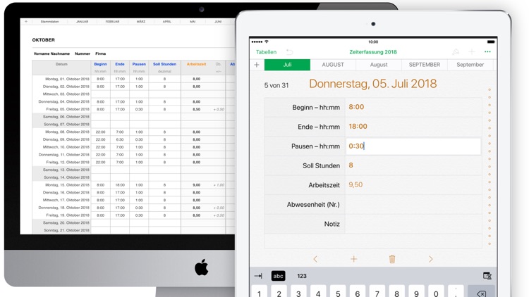 Zeiterfassung 2018 für Numbers
