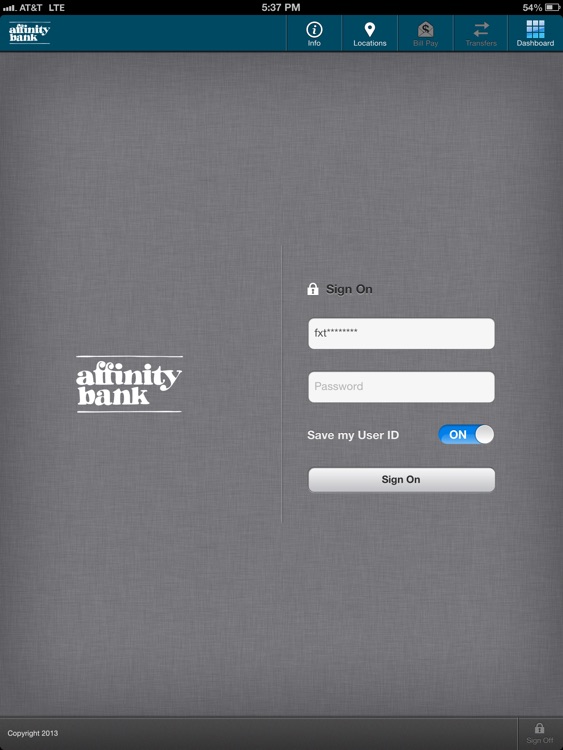 Affinity Bank iPad Version