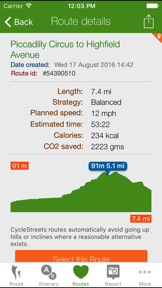 CycleStreets journey planner screenshot