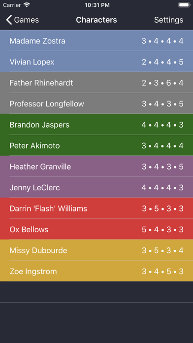 Betrayal Character Tracker iPhone screenshot 2 - Reference app