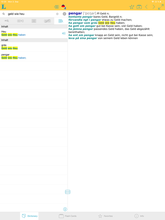 German - Swedish Dictionary iPad screenshot 2 - Reference app