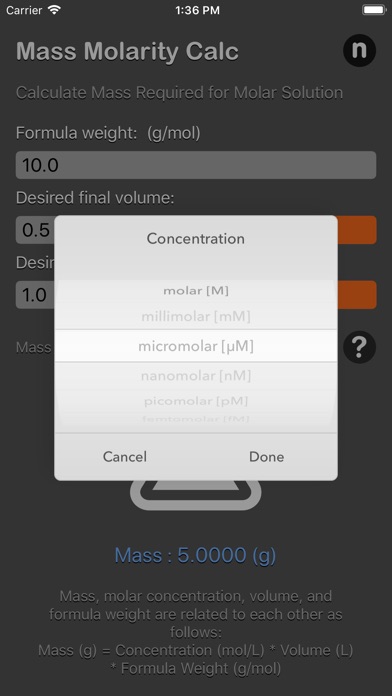 Mass Molarity Calculator screenshot 3