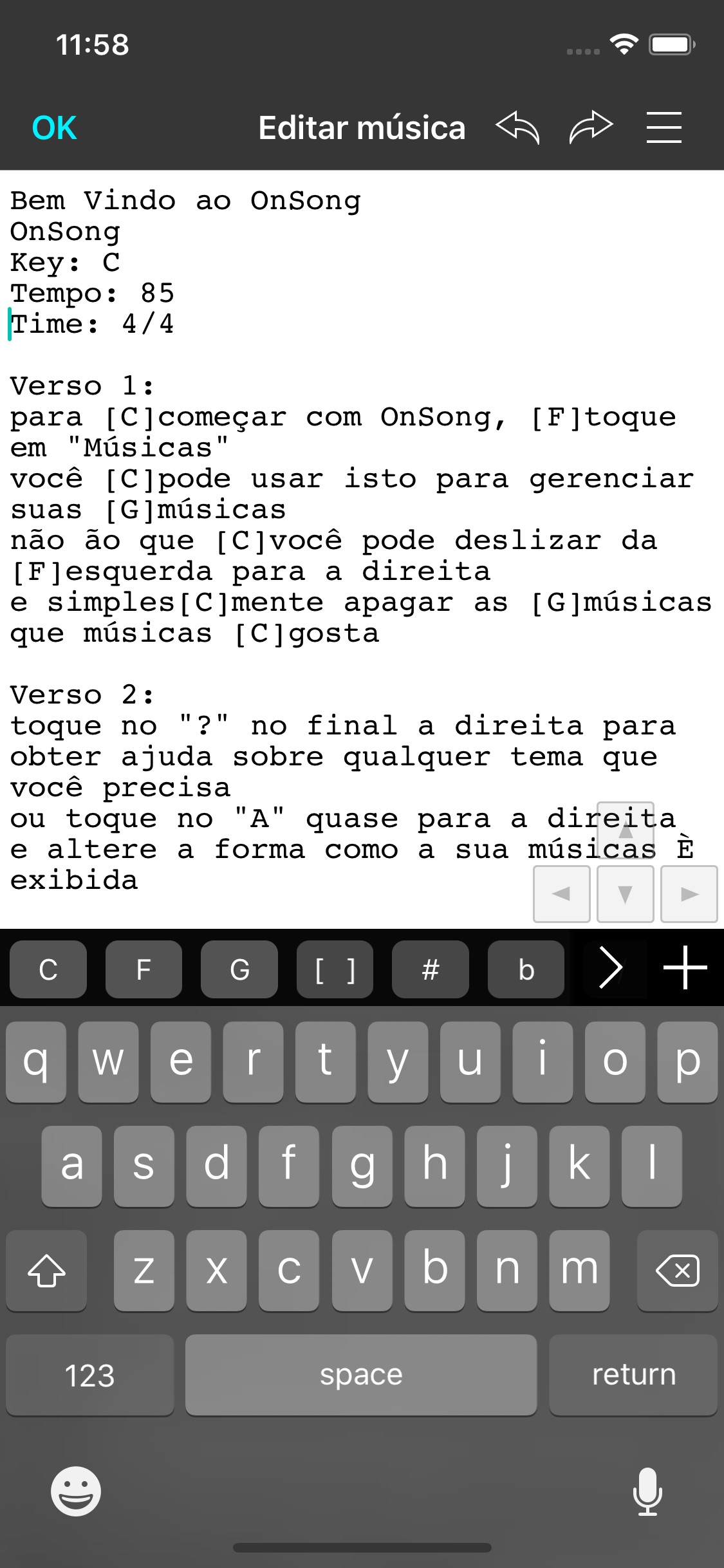 Screenshot do app OnSong Pro